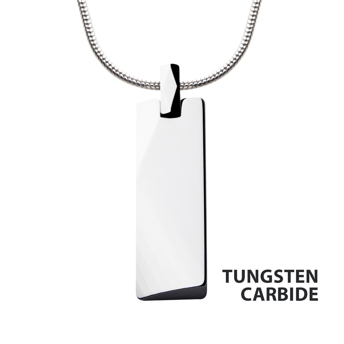 Tungsten Carbide Beveled ID Tag Pendant with Steel Snake Chain