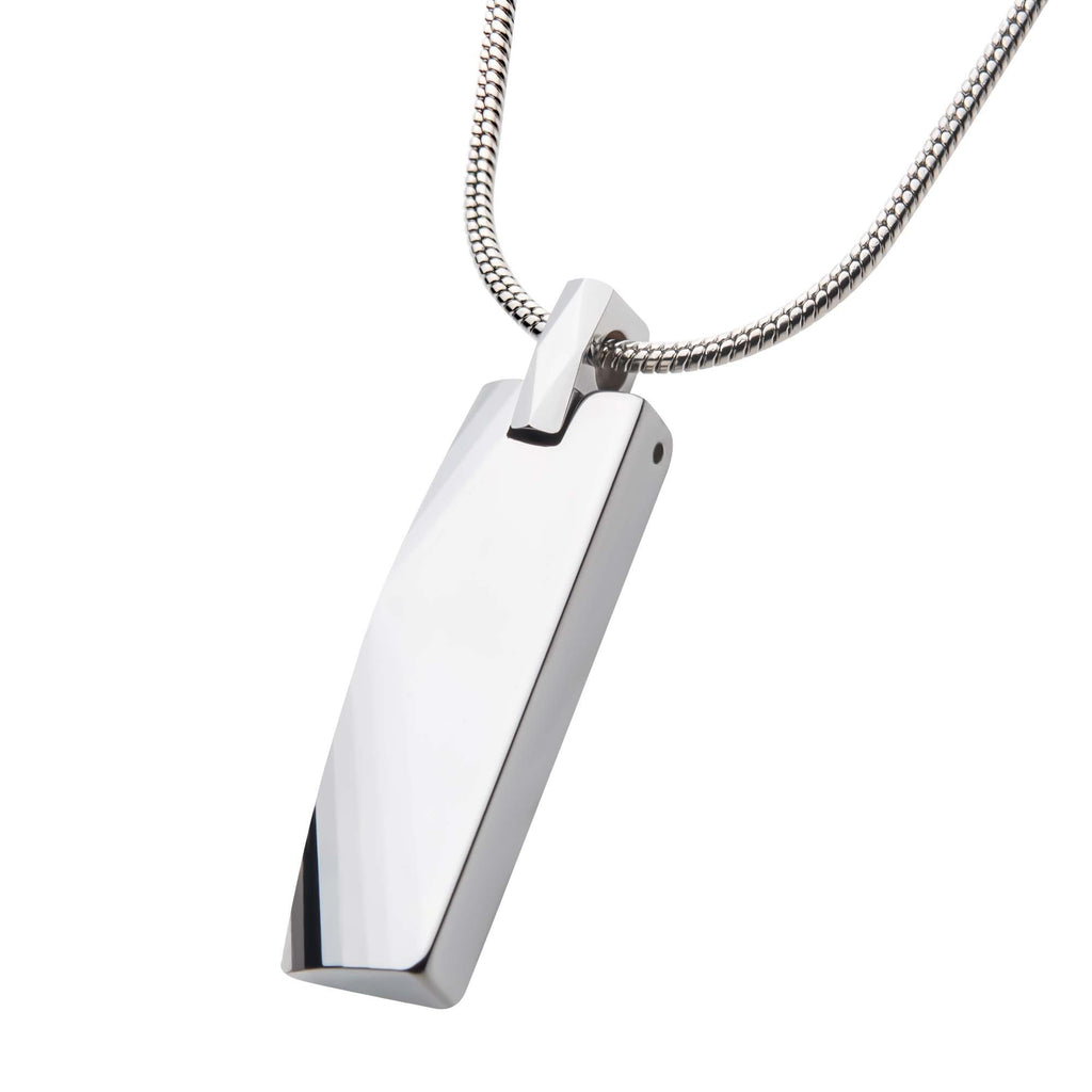 Tungsten Carbide Beveled ID Tag Pendant with Steel Snake Chain