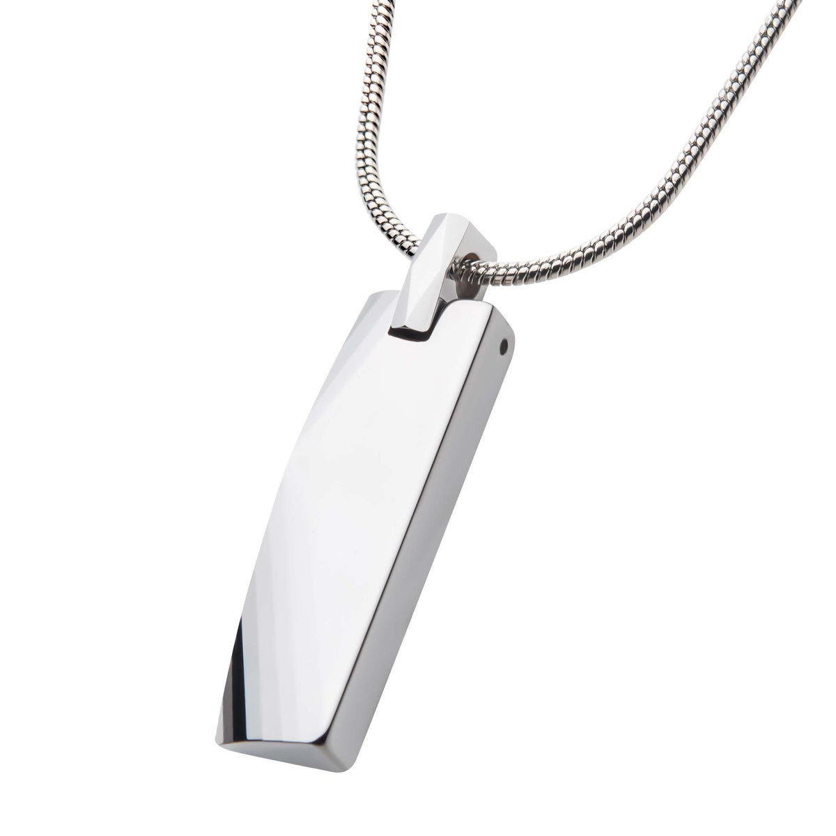 Tungsten Carbide Beveled ID Tag Pendant with Steel Snake Chain